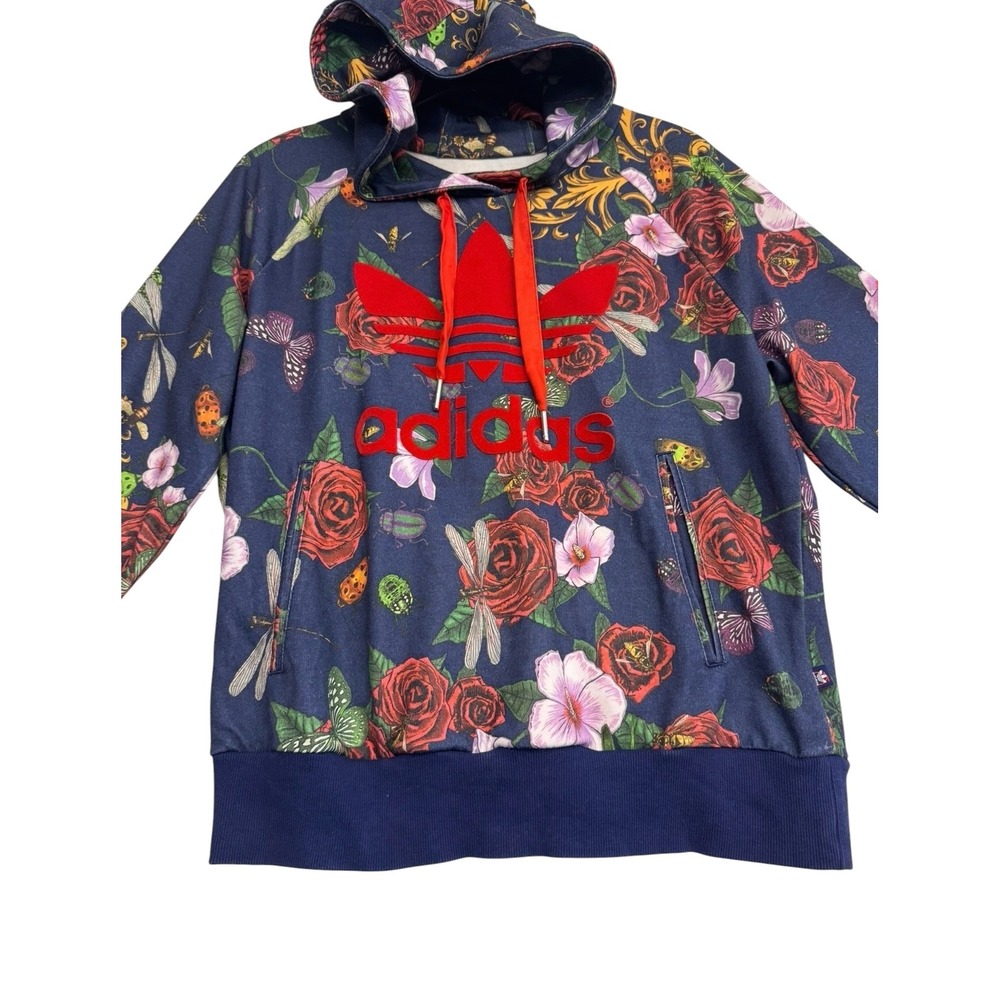 Adidas Rita Ora Mystic Moon Floral Hoodie Navy Blue Red Trefoil Womens M #99